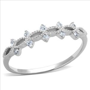 Delicate Sterling Silver CZ Thin Band Ring